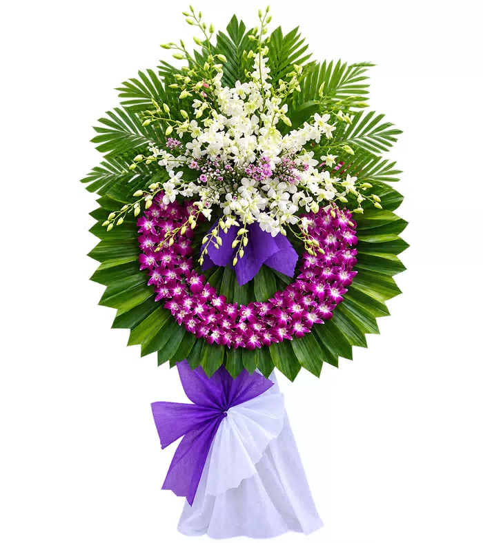 Vòng hoa viếng trắng tím