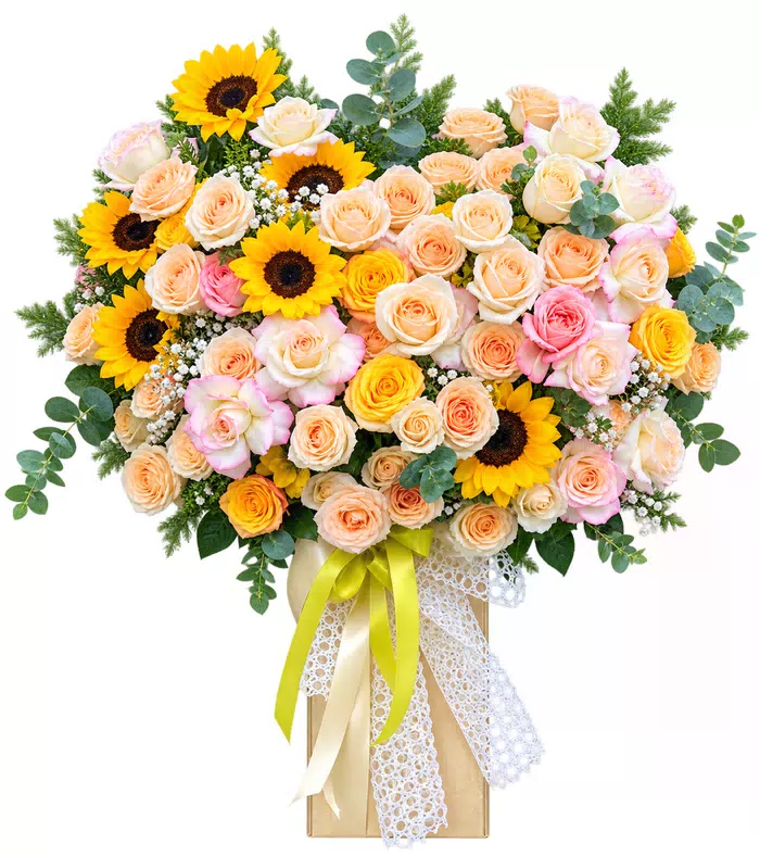 Giỏ hướng dương hồng kem