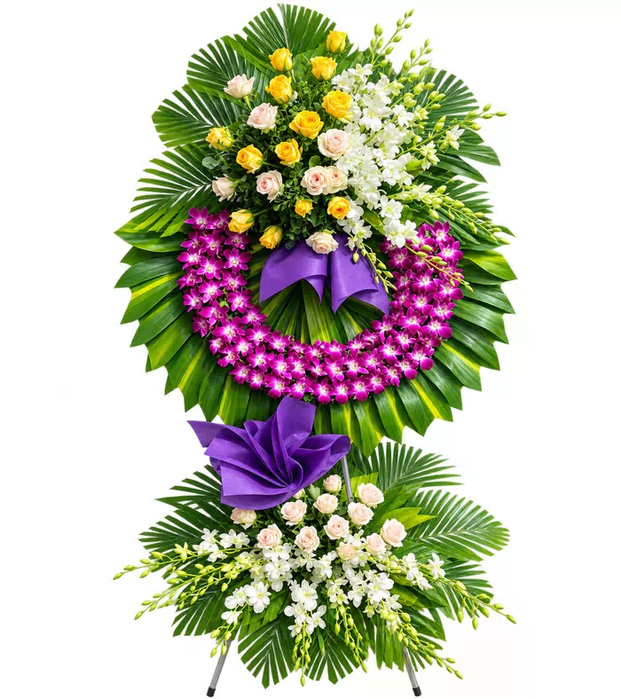 Kệ hoa viếng vàng trắng tím