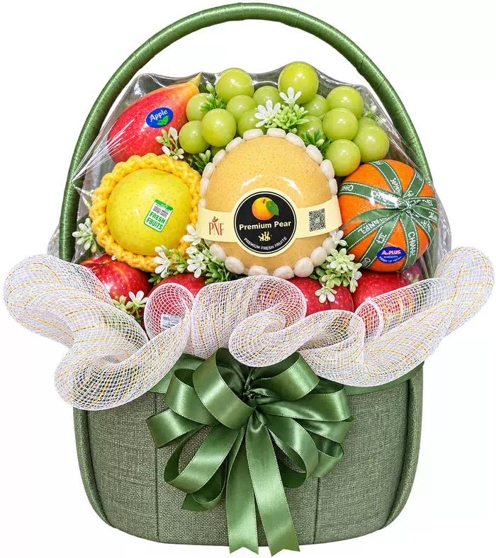Giỏ trái cây nơ xanh