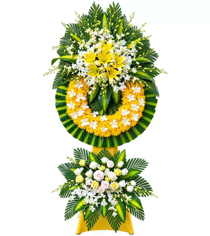 Kệ hoa viếng ly vàng trắng