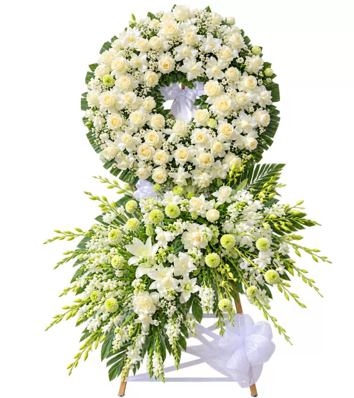Kệ hoa viếng trắng xanh