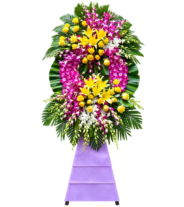 Kệ hoa viếng ly vàng tím