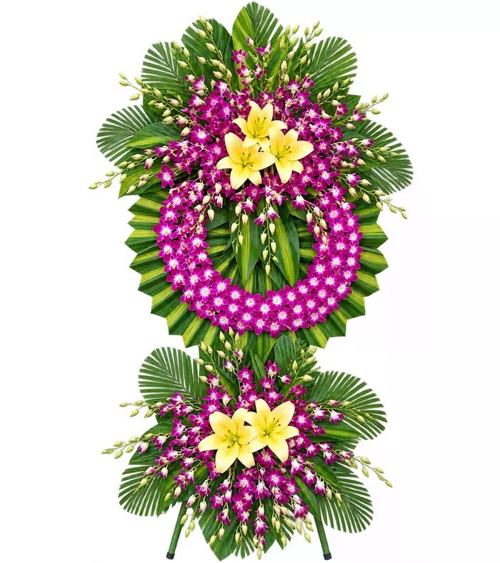Kệ hoa viếng ly vàng tím
