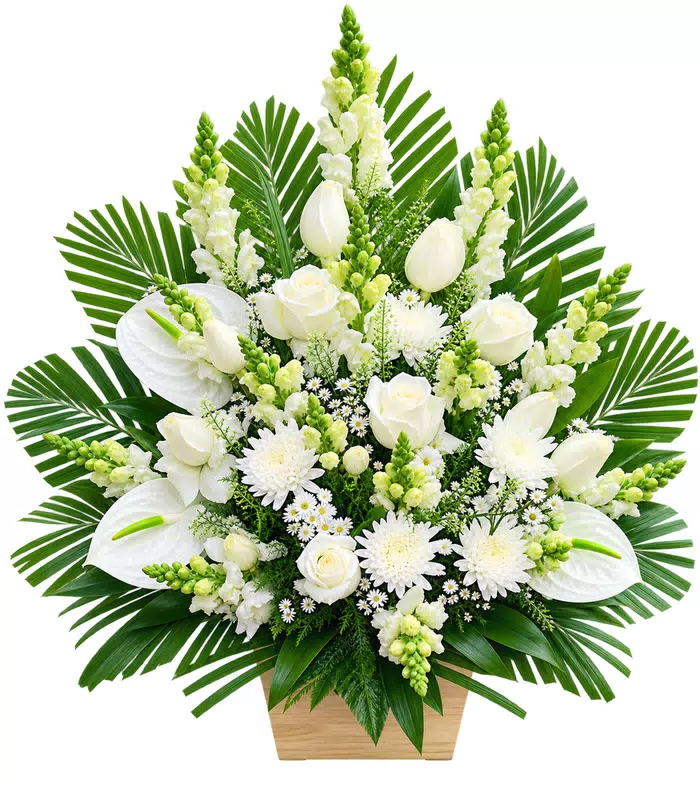 Giỏ hoa viếng trắng xanh
