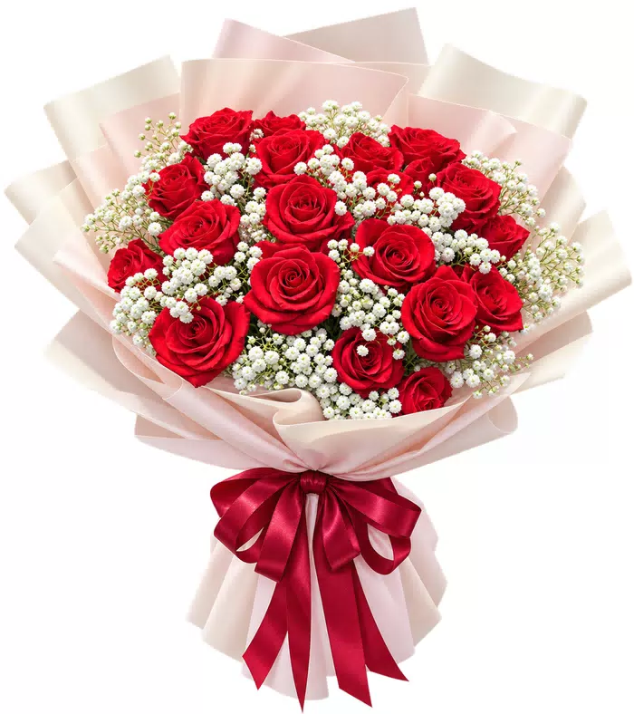 Bó hồng đỏ kem giấy hồng