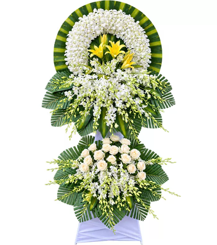 Kệ hoa viếng ly vàng trắng