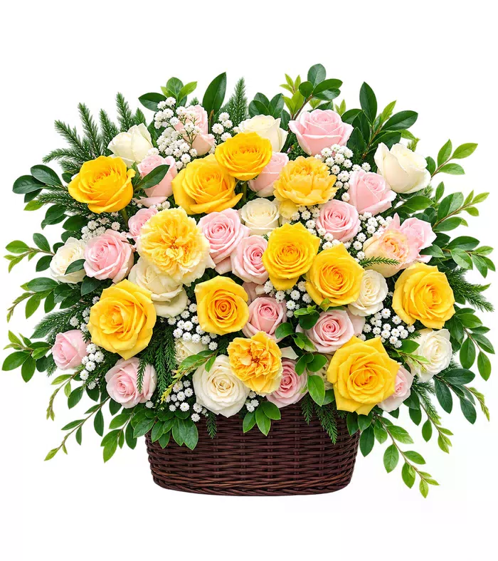 Giỏ hồng vàng hồng phấn