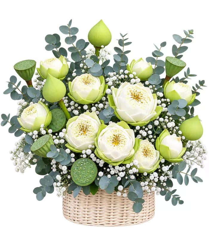Giỏ hoa viếng sen xanh
