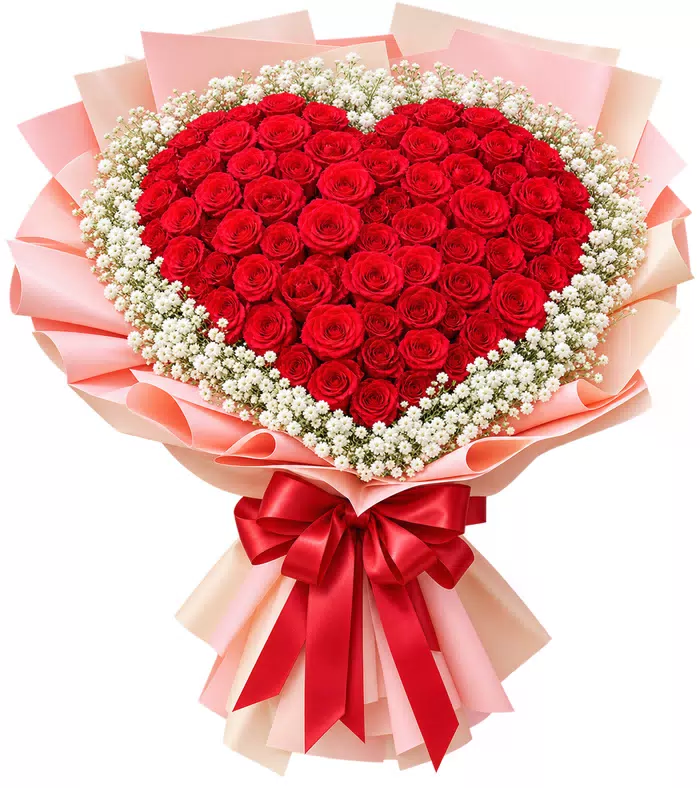 Bó hồng trái tim gói hồng