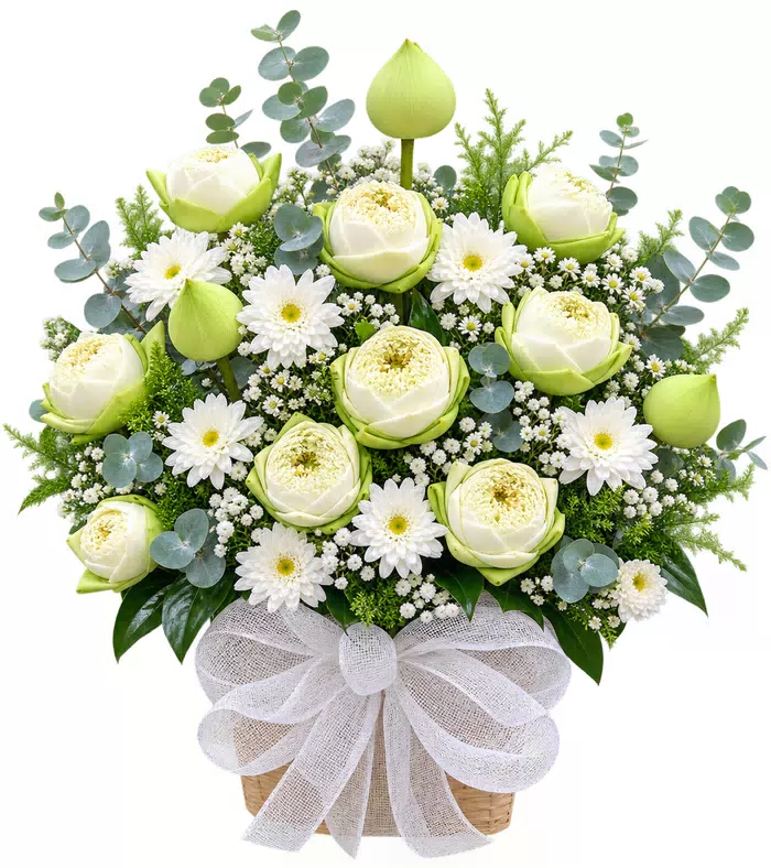 Giỏ hoa viếng sen xanh trắng