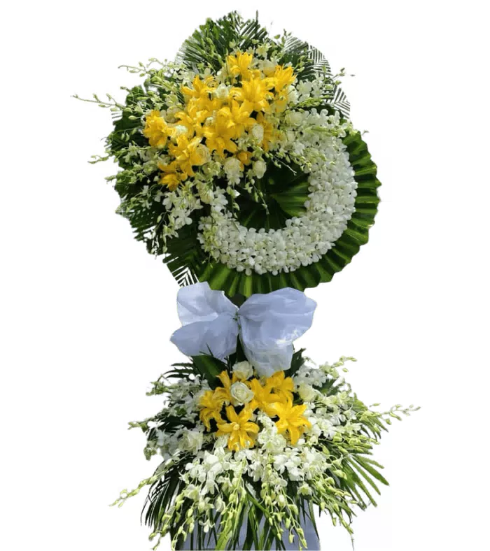 Kệ hoa viếng vàng trắng