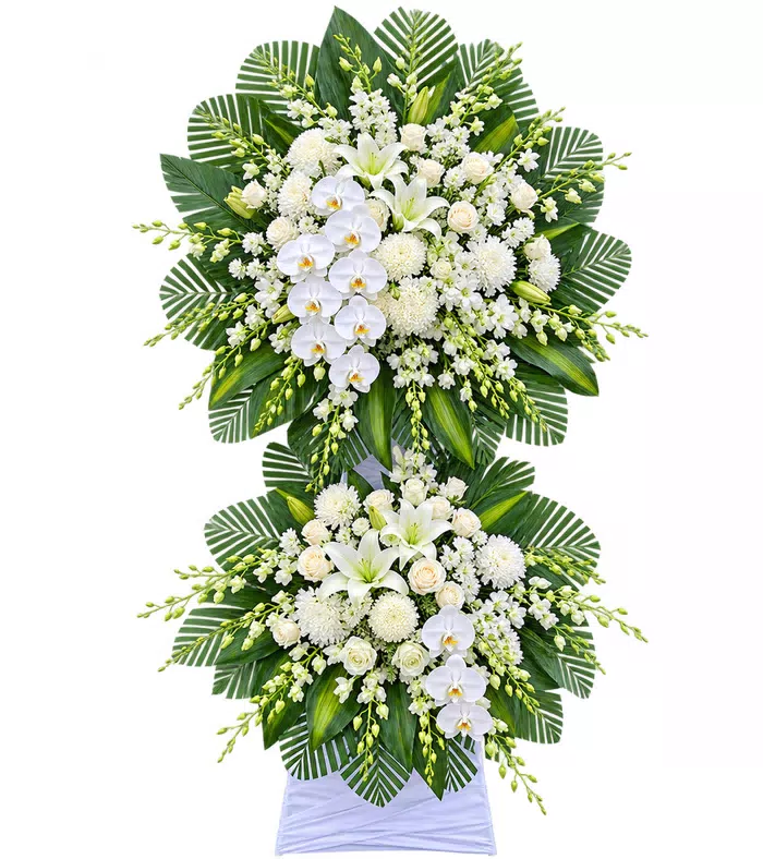 Kệ hoa viếng trắng xanh