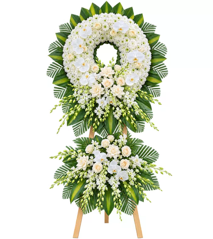Kệ hoa viếng trắng xanh