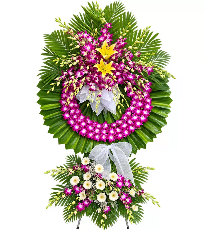 Kệ hoa viếng ly vàng tím