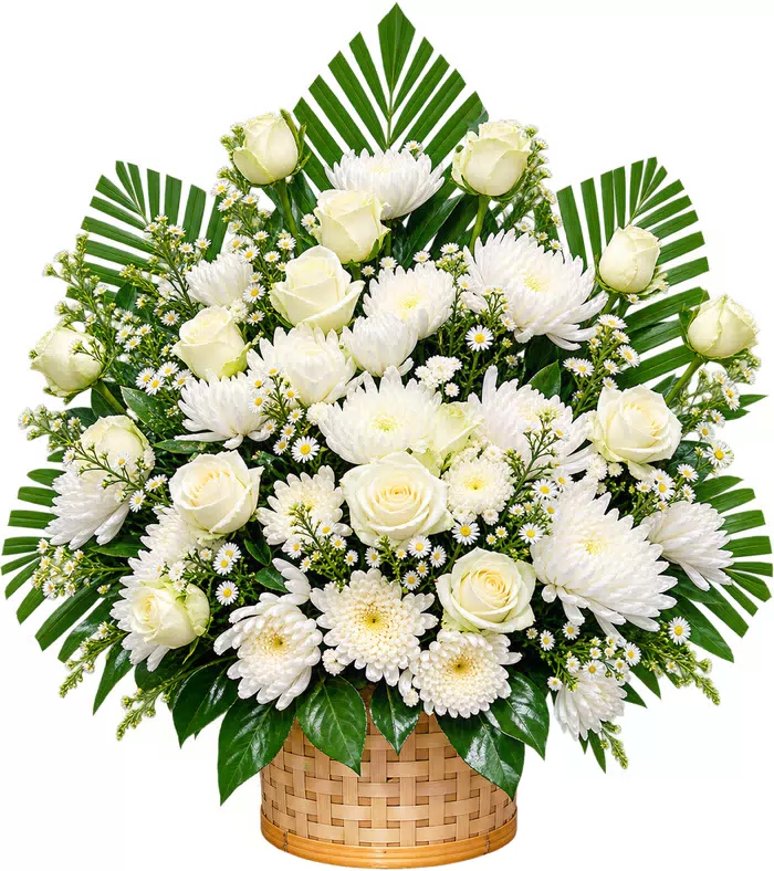Giỏ hoa viếng trắng xanh