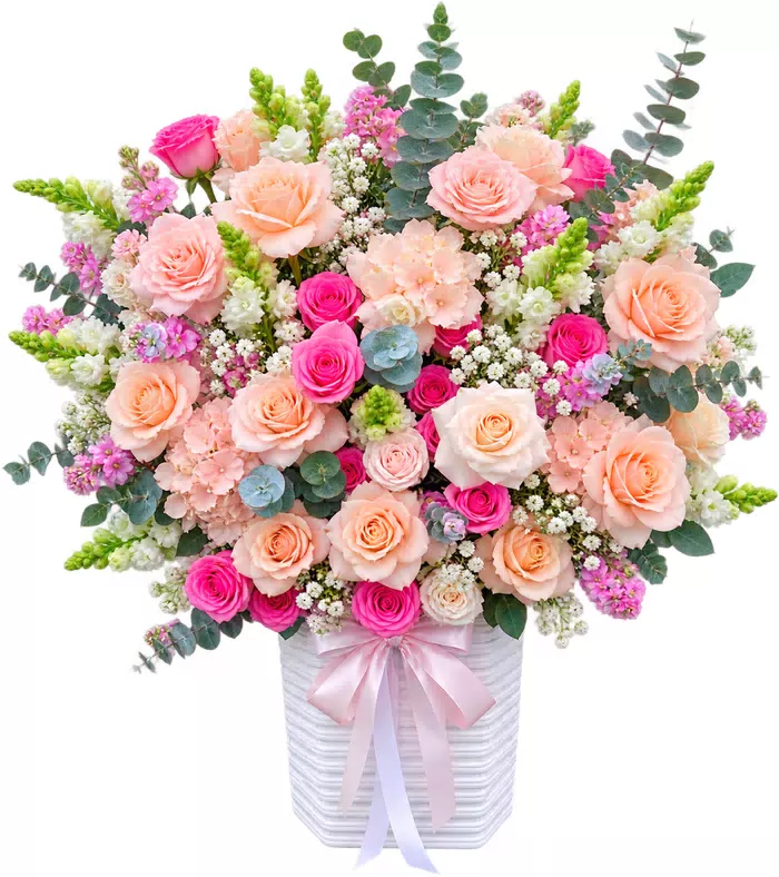Giỏ hồng phấn phối hoa nhỏ