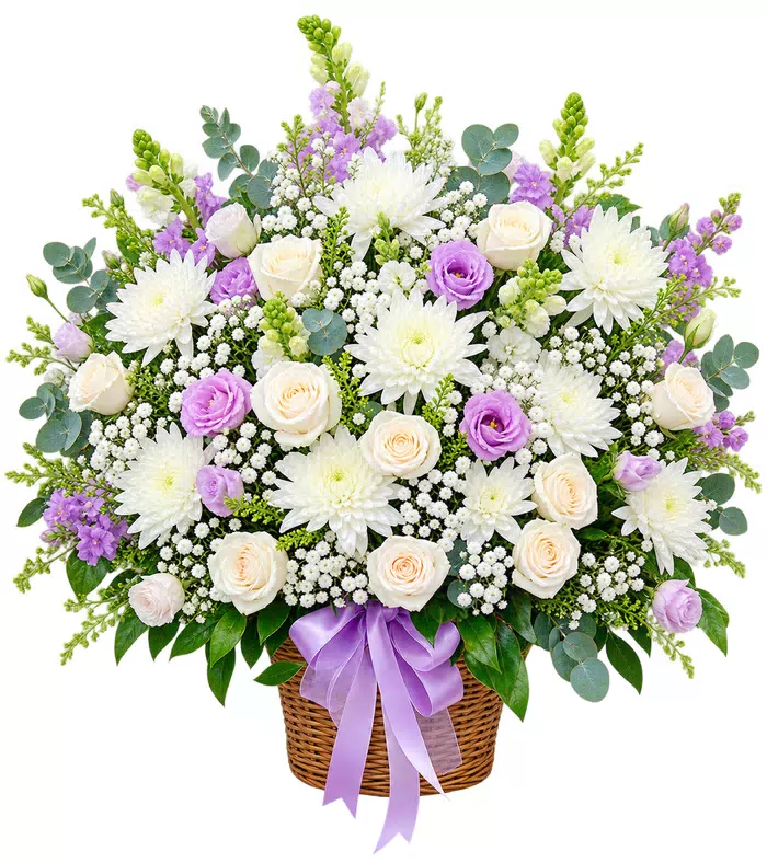 Giỏ hoa viếng trắng tím