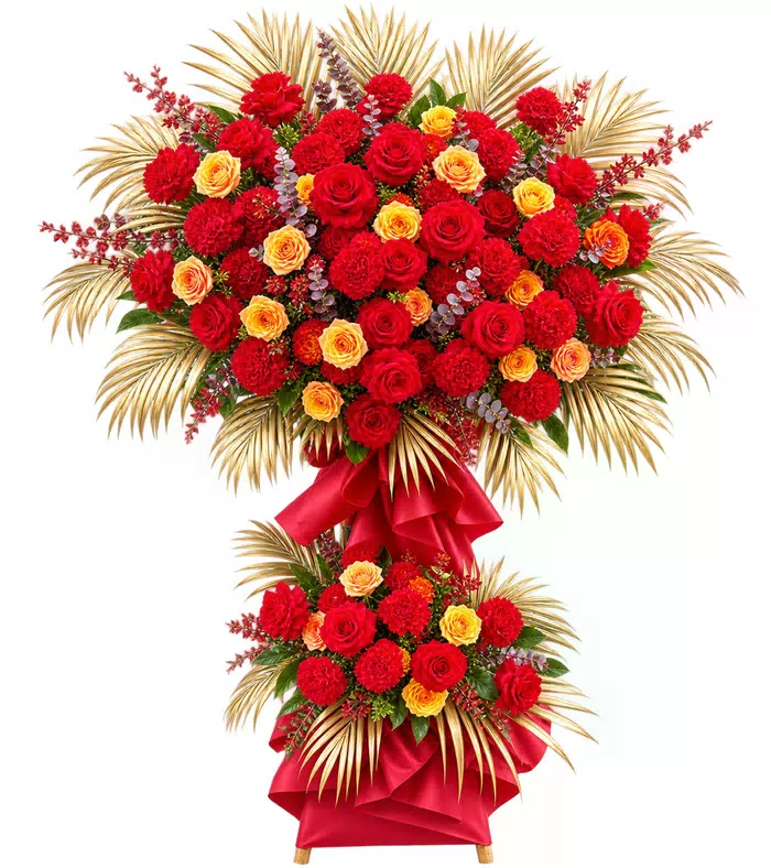 Kệ hoa đỏ cam lá vàng