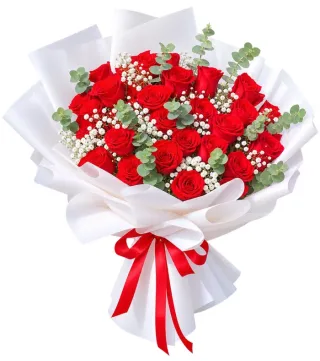 Bó hồng đỏ giấy trắng