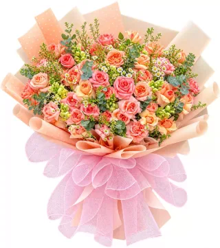 Bó hồng cam phối hoa nhỏ