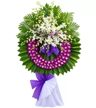 Vòng hoa viếng trắng tím