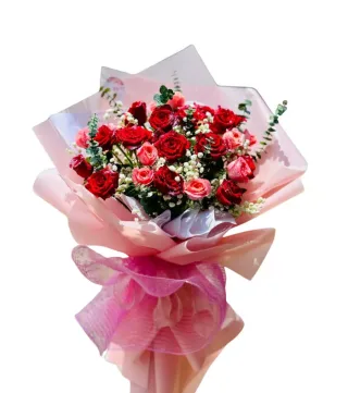 Bó hồng đỏ phối trắng hồng