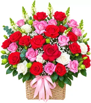 Giỏ hồng đỏ hồng phấn