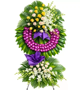 Kệ hoa viếng vàng trắng tím