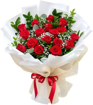 Bó hồng đỏ giấy trắng