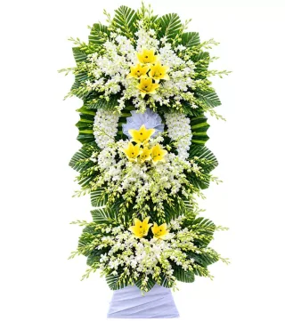 Kệ hoa viếng vàng trắng