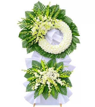 Kệ hoa viếng trắng xanh