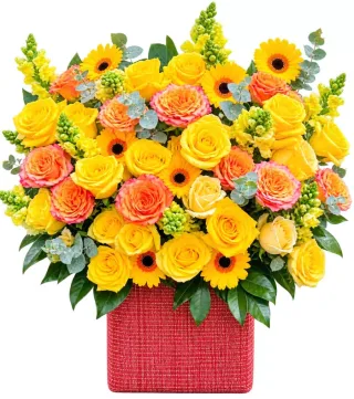 Giỏ hướng dương hồng vàng