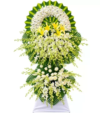 Kệ hoa viếng vàng trắng