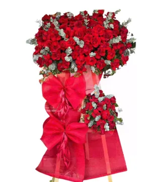 Kệ khai trương đỏ phối trắng
