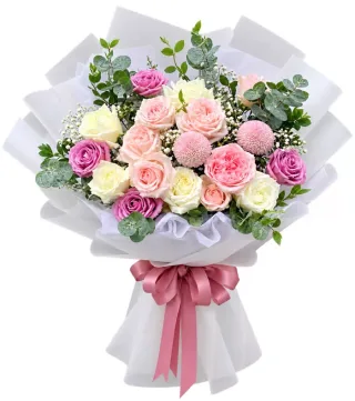 Bó hồng pastel phối cúc