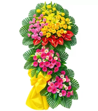 Kệ hoa vàng hồng ba cụm