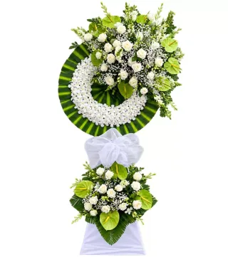 Kệ hoa viếng trắng xanh