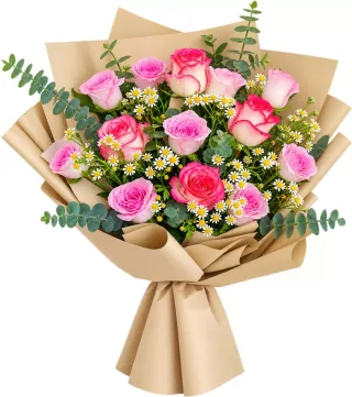 Bó hồng phấn giấy kraft