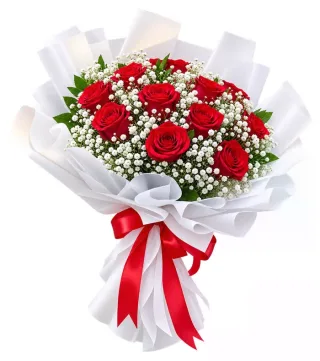 Bó hồng đỏ giấy trắng