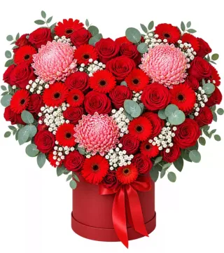 Hộp hồng đỏ phối cúc hồng
