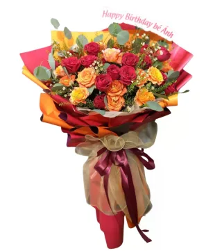 Bó hồng đỏ vàng phối màu