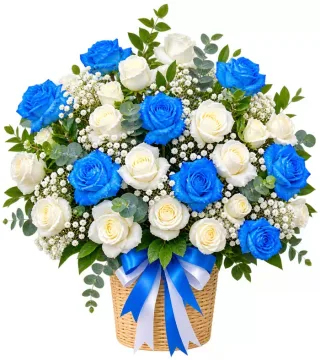 Giỏ hồng xanh trắng