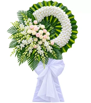 Vòng hoa viếng hồng phấn trắng