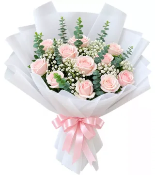 Bó hồng phấn giấy trắng