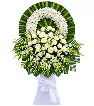 Vòng hoa viếng hồng trắng