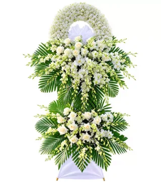 Kệ hoa viếng trắng xanh