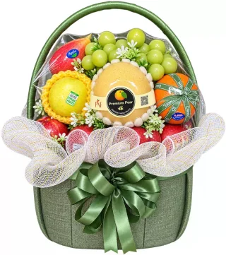 Giỏ trái cây nơ xanh