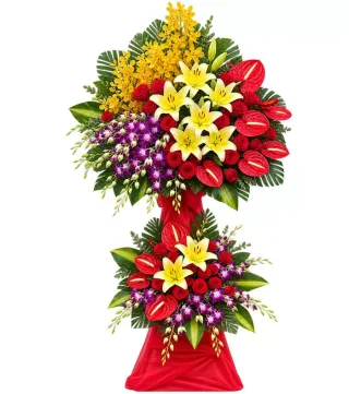 Kệ hoa đỏ vàng hai tầng