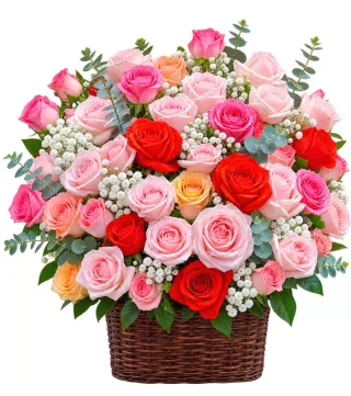 Giỏ hồng đỏ hồng phấn